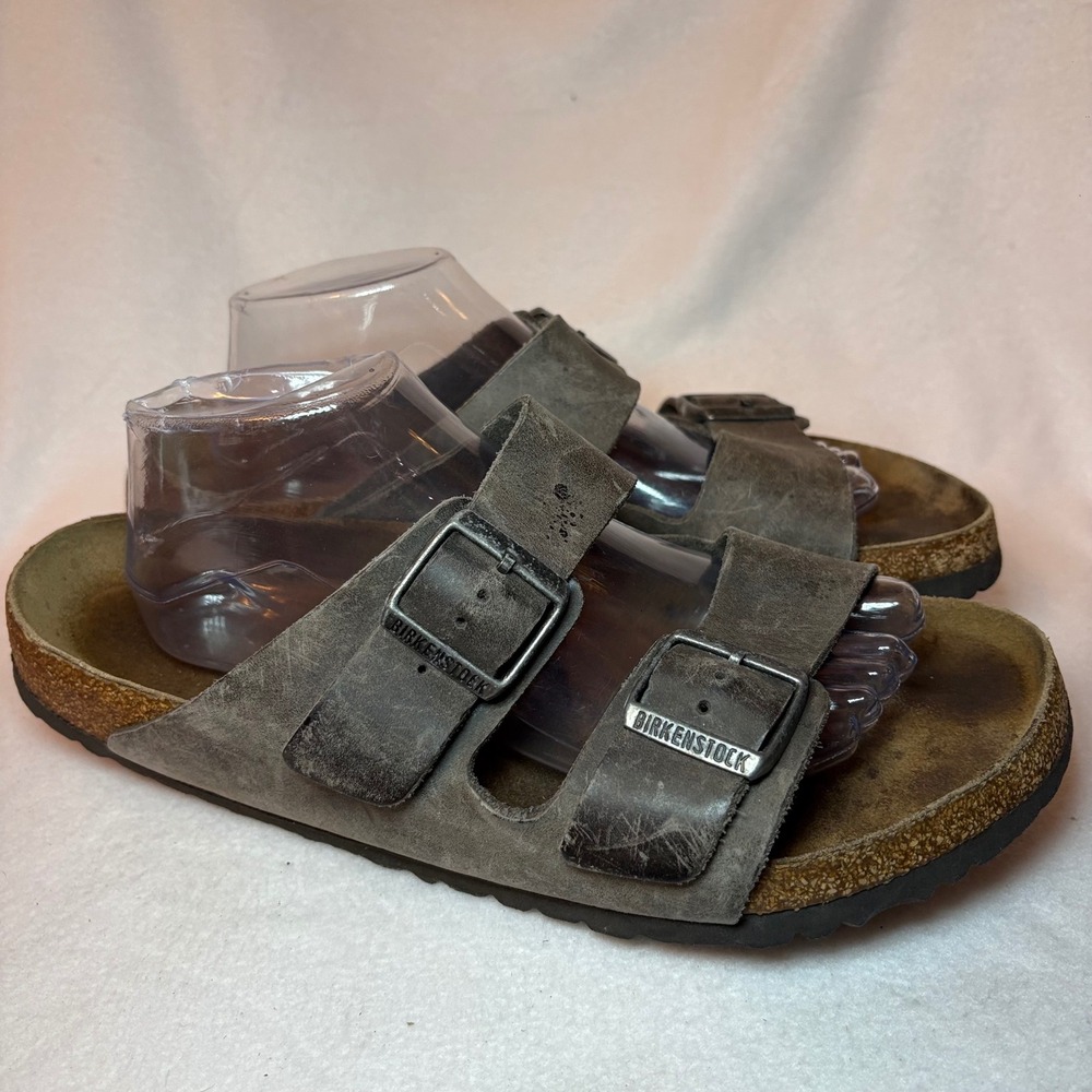 Birkenstock Arizona Oiled Leather Sandals Mens Size 43 Charcoal Grey 2-Strap
